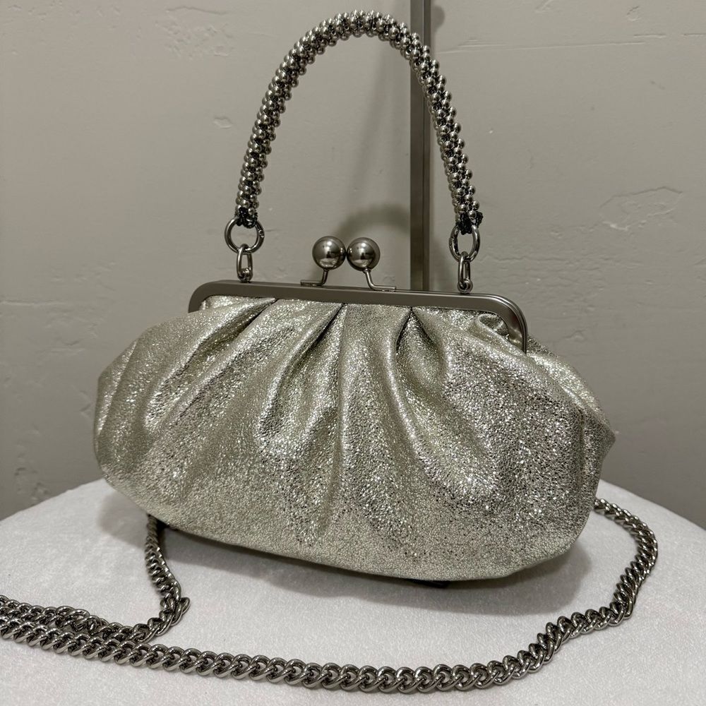 Silver Glitter Sheepskin Handmade Kisslock Slouchy Clutch/Wristlet/Crossbody